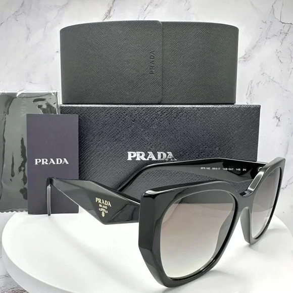 PRADA Sunglasses Symbole Gold Logo Black Authentic Square Cat Eye Oversized - Picture 11 of 16